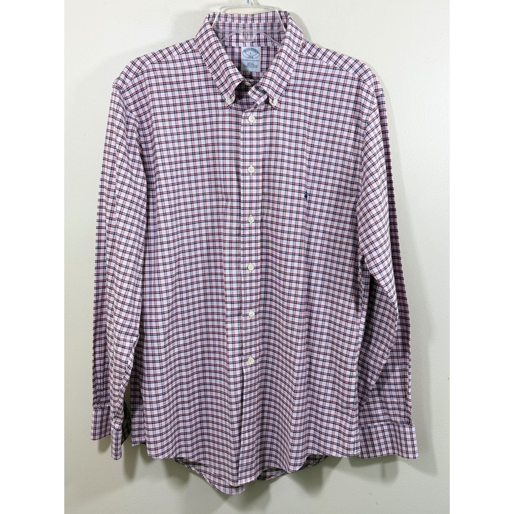 Brooks Brothers 346 Mens L Pink Plaid Button Down Shirt Preppy Quiet Luxury